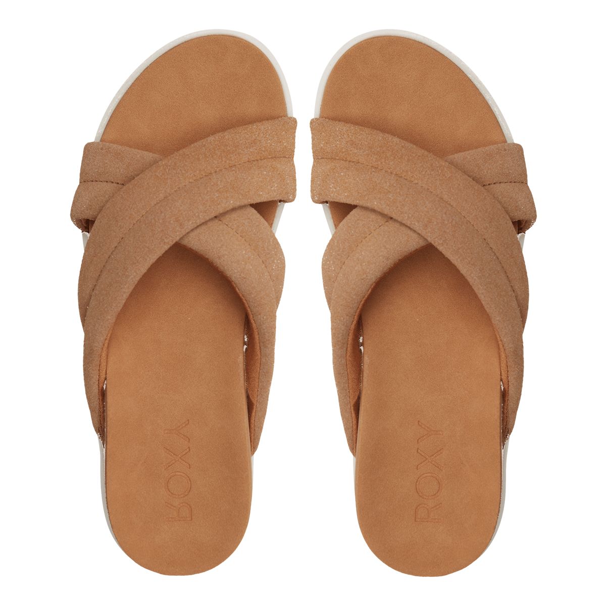 Roxy Women's Veria Two Strap Platform Leather Suede Vegan Slides/Sandals