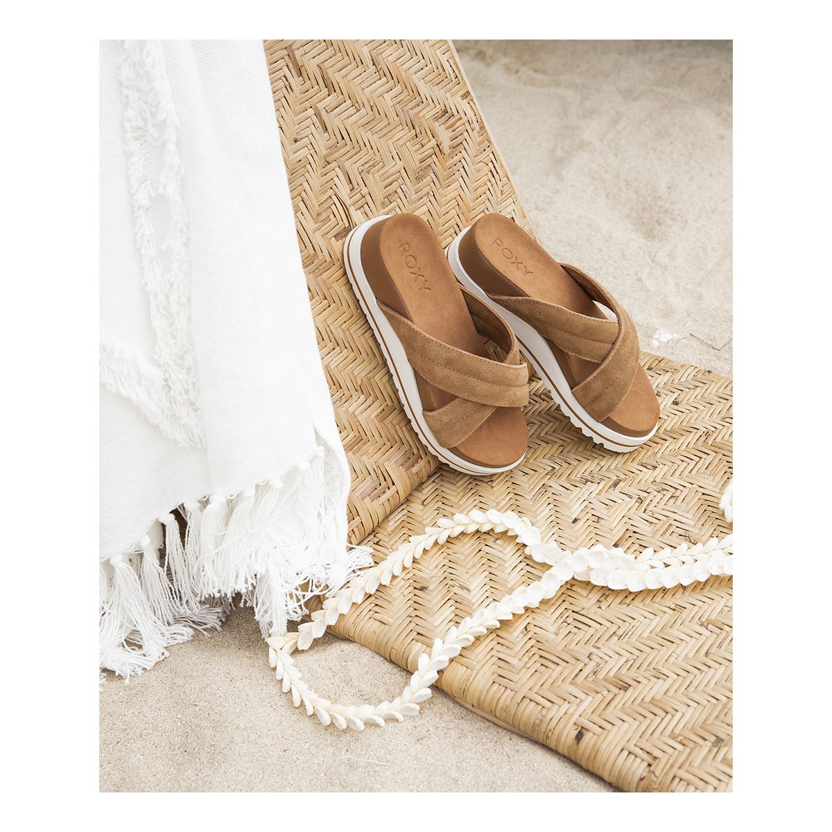 Roxy Women's Veria Two Strap Platform Leather Suede Vegan Slides/Sandals