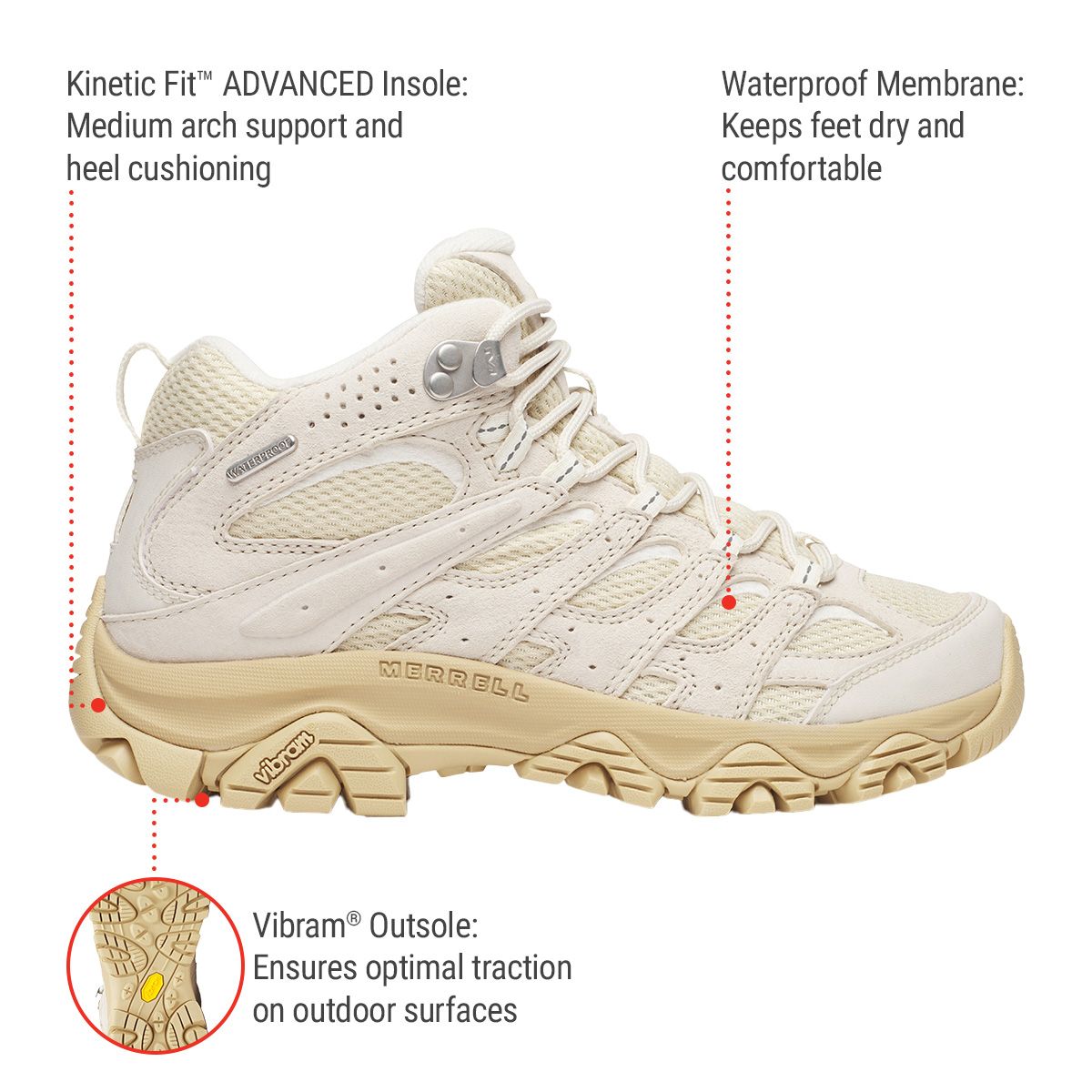 Merrell Women's Moab 3 Mid Waterproof Breathable Hiking Shoes