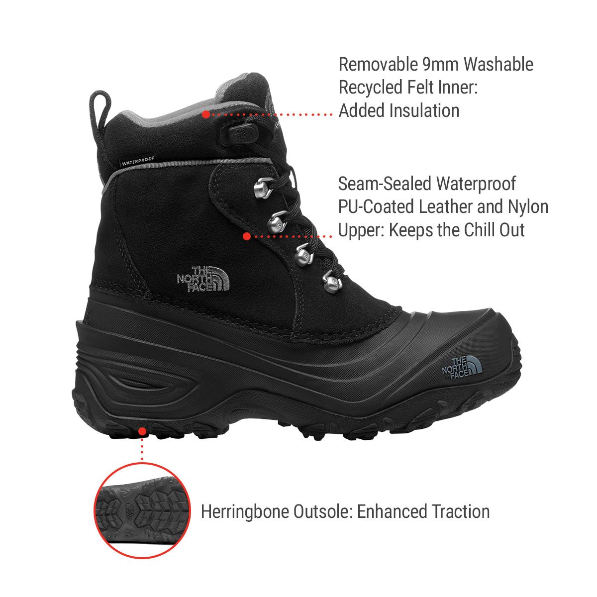 The North Face Kids' Chilkate Lace II Waterproof Insulated Fleece Winter Boots
