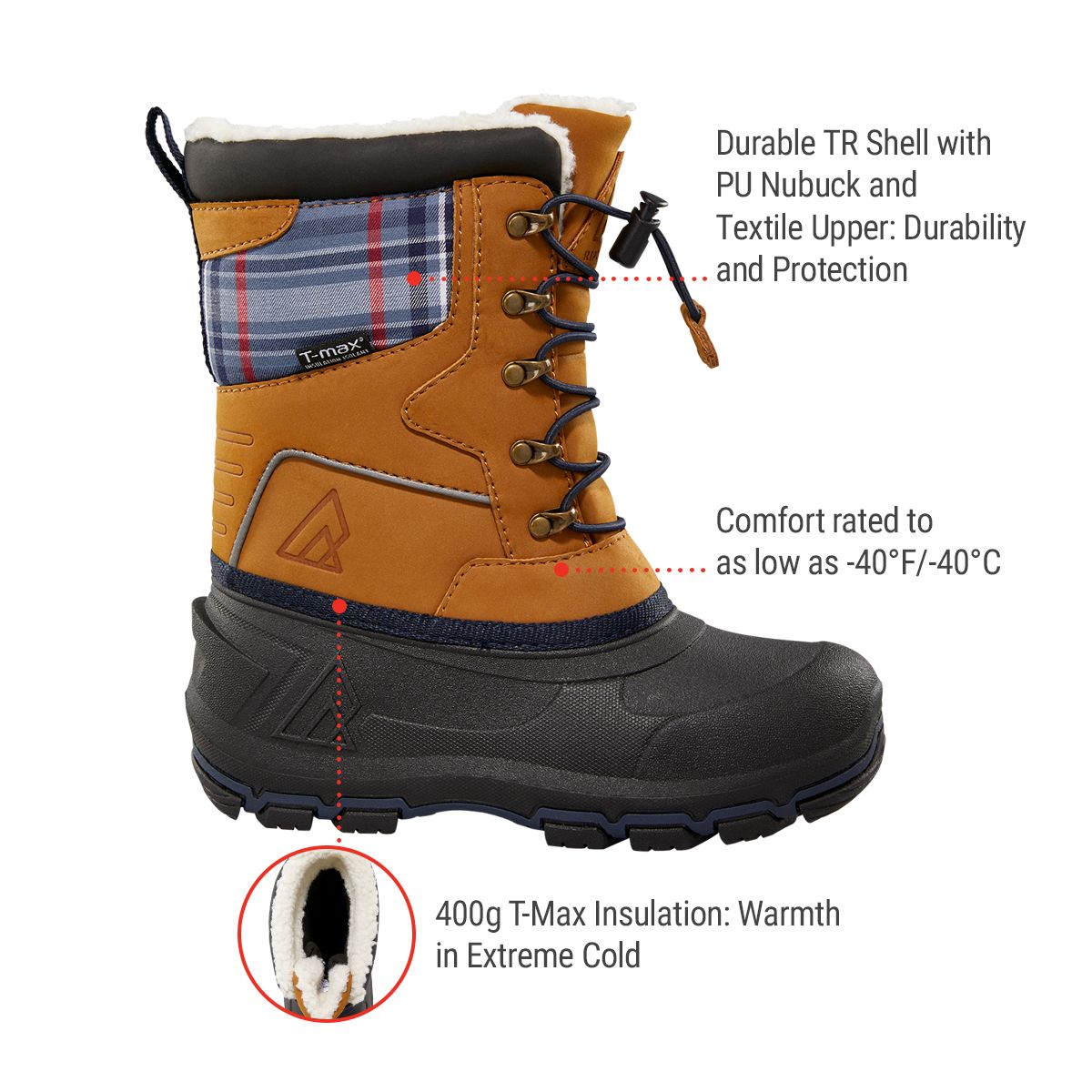 Ripzone Kids' Hideaway Waterproof Fleece Insulated Shell Winter Boots