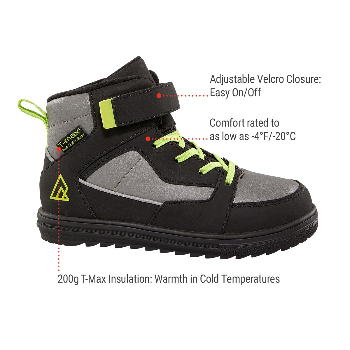 Ripzone Kids' Powder Day Easy-On Winter Boots