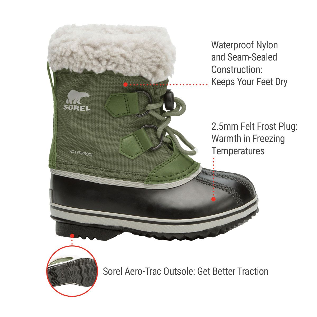 Sorel Kids' Yoot Pac Waterproof Insulated Hiking Sherpa Boots