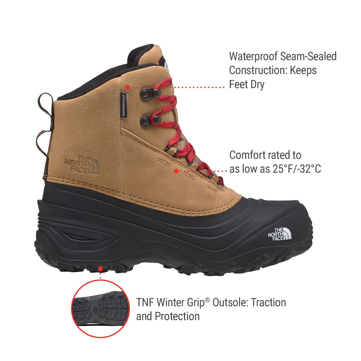 The North Face Kids' Chilkat V Lace Waterproof Insulated Suede Winter Boots