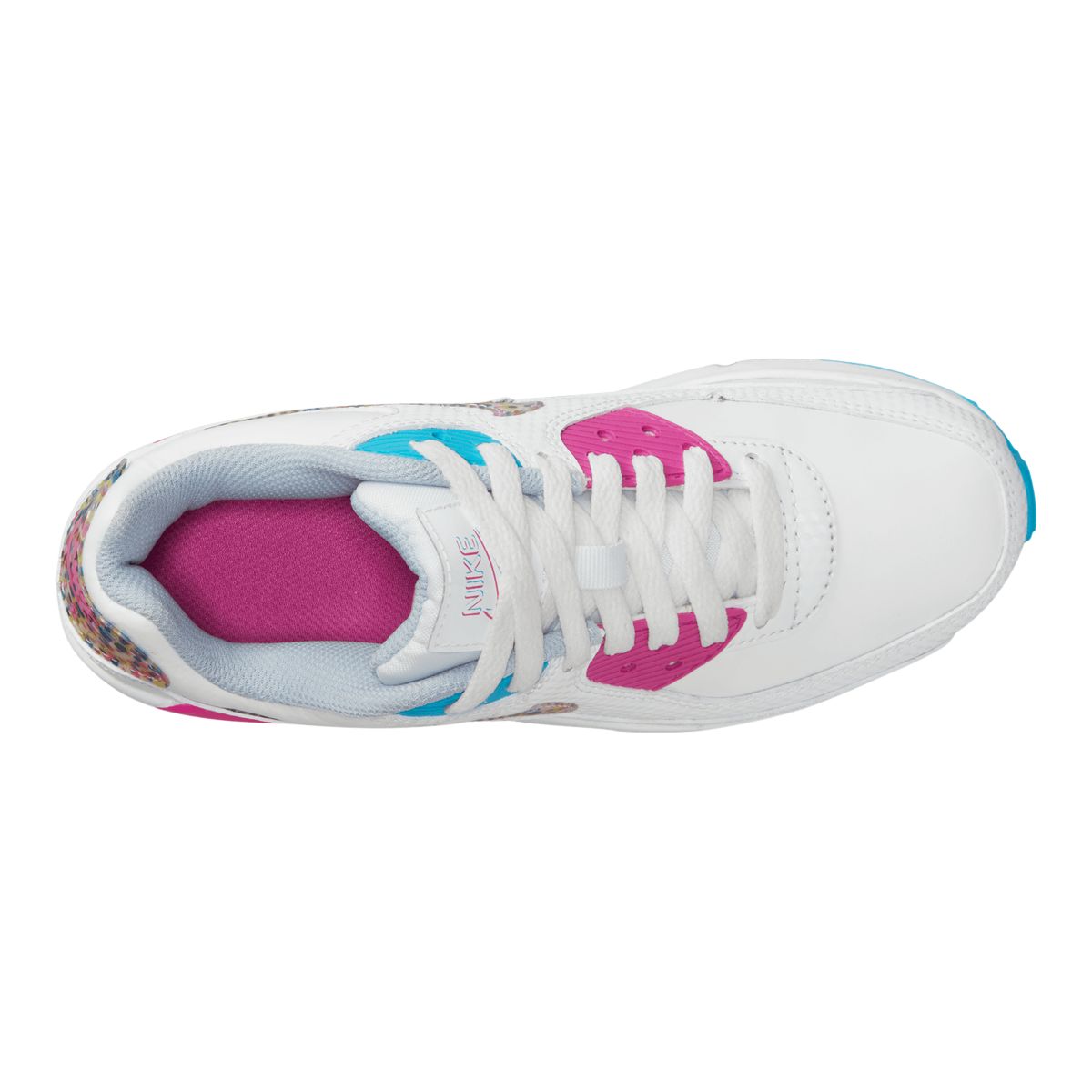 Air max 90 white/blue/pink grade school girls' outlet shoe